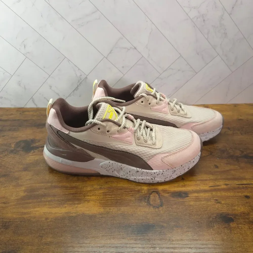 Puma Womens 10 Pink Beige Brown Suede Mesh Chunky Sneakers 396443-01
